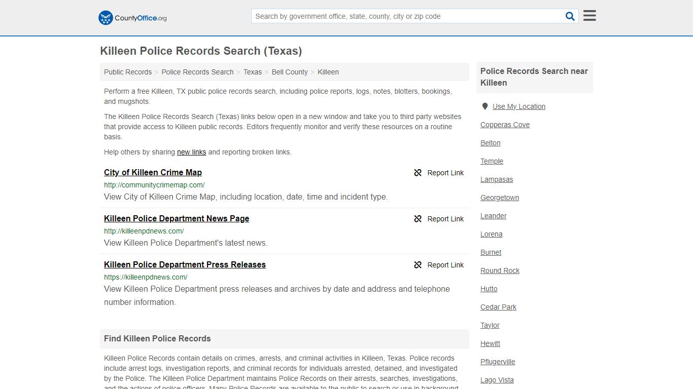 Killeen Police Records Search (Texas) - County Office