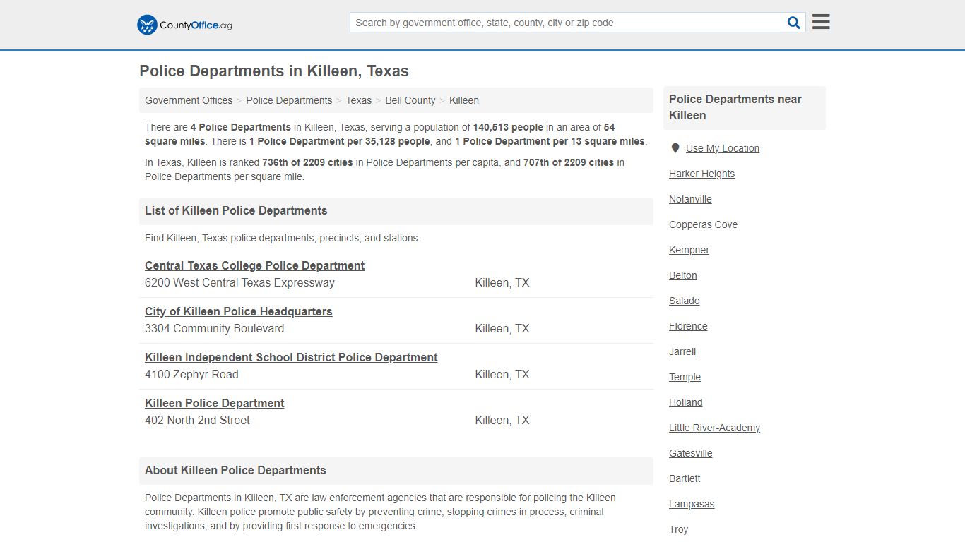 Police Departments - Killeen, TX (Arrest Records & Police Logs)