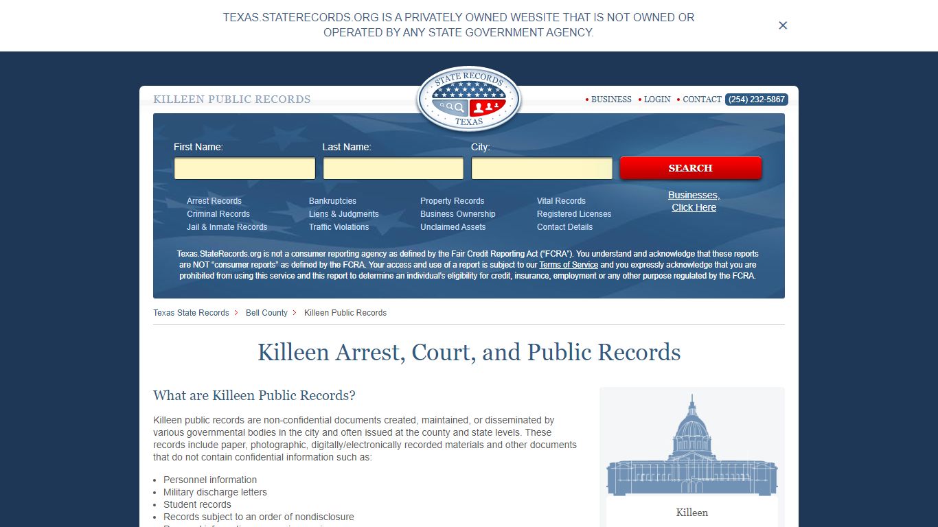 Killeen Arrest and Public Records | Texas.StateRecords.org